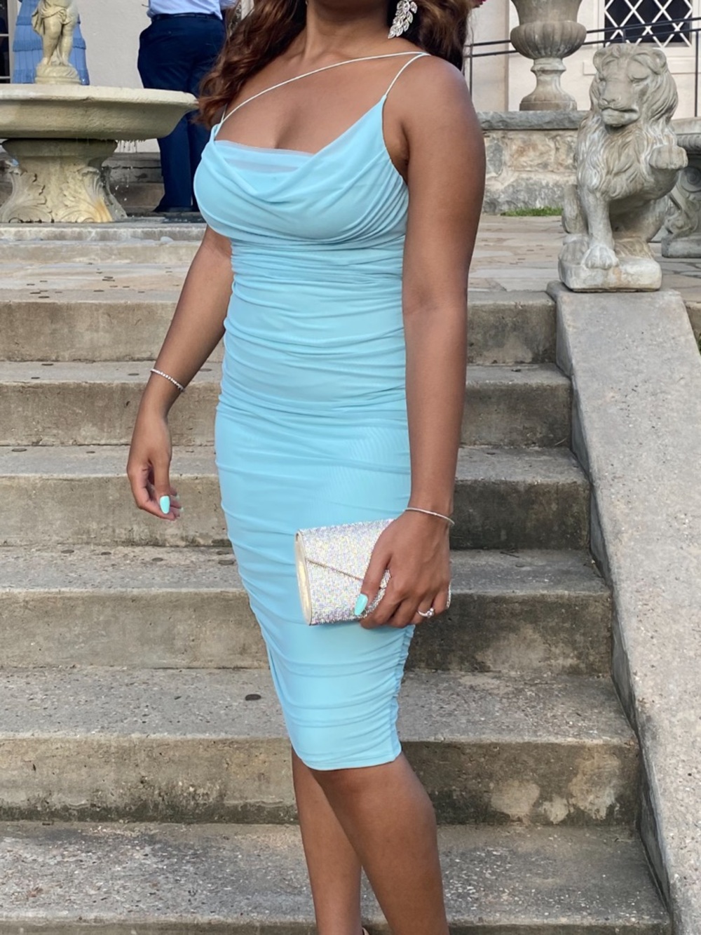 Oh Polly Pastel Blue Cowl Neck Midi Dress
